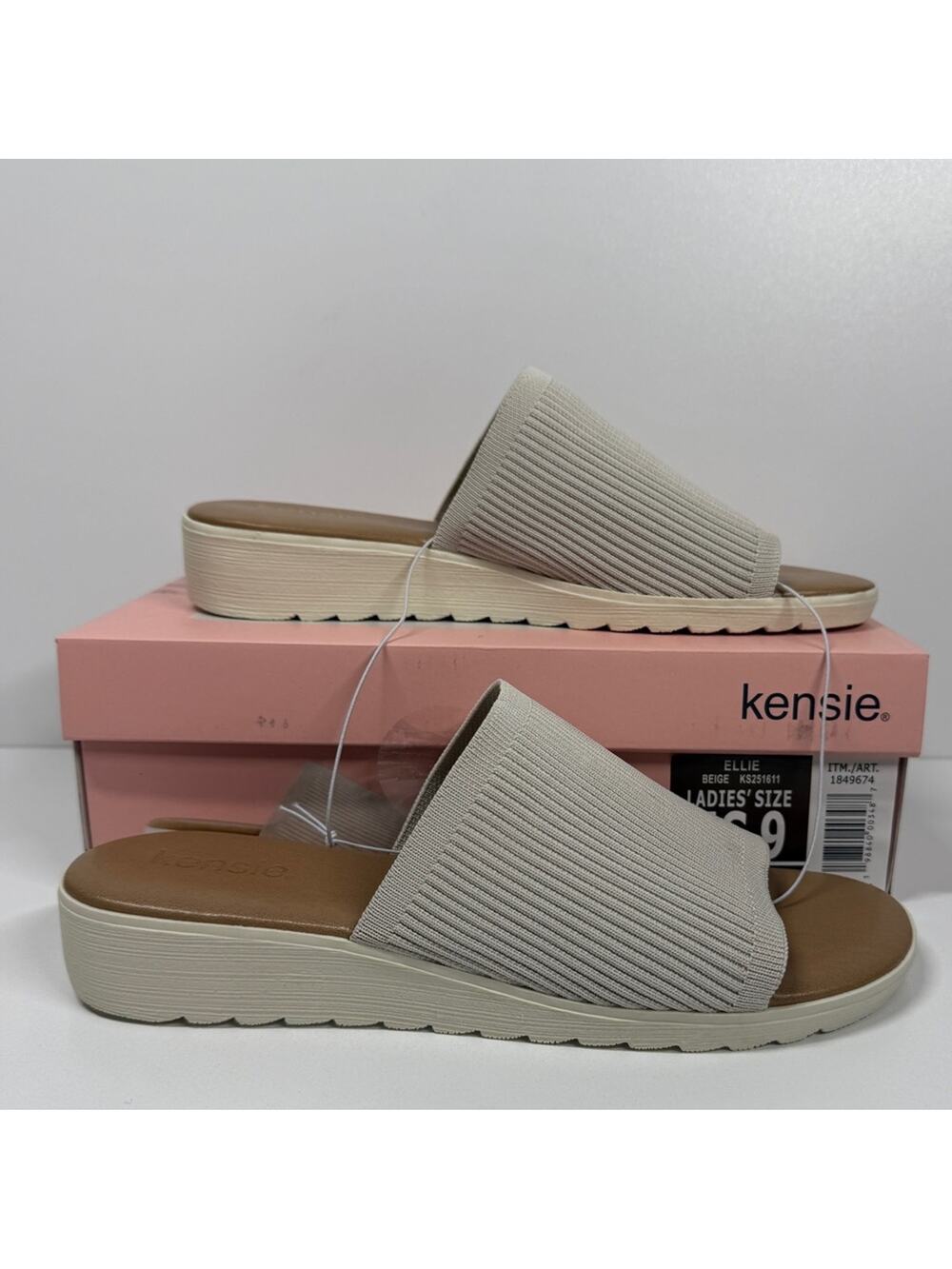 NIB • Kensie Women's Ellie Beige Knit Wedge Sandals Size: 9